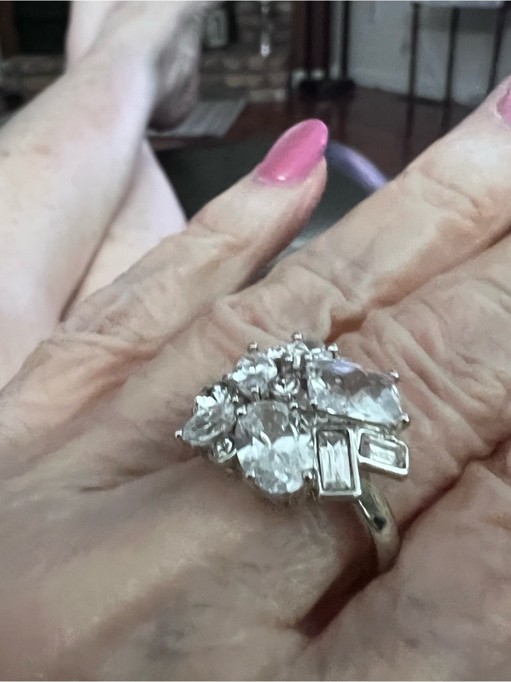Silver Tone Cluster Cocktail Ring with Clear Stones - Women Jewelry